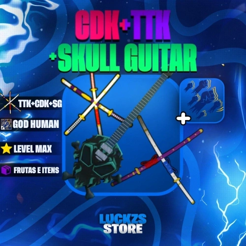 Conta Level Max com Godhuman, CDK, TTK e Skull Guitar no Blox Fruits