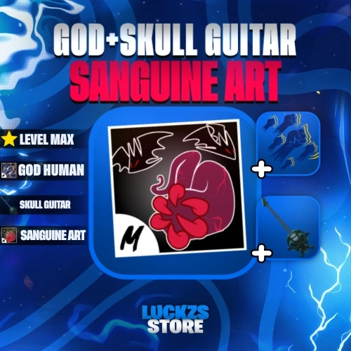 Conta Level Max com Skull Guitar e Sanguine Art no Blox Fruits